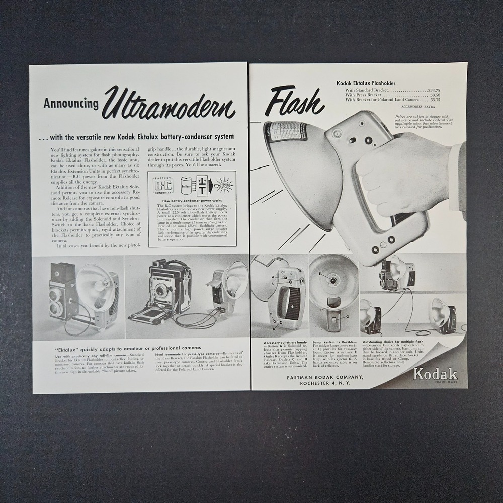 1952 Eastman Kodak Ektalux Battery Condenser Flash Vintage Print Ad Rochester NY